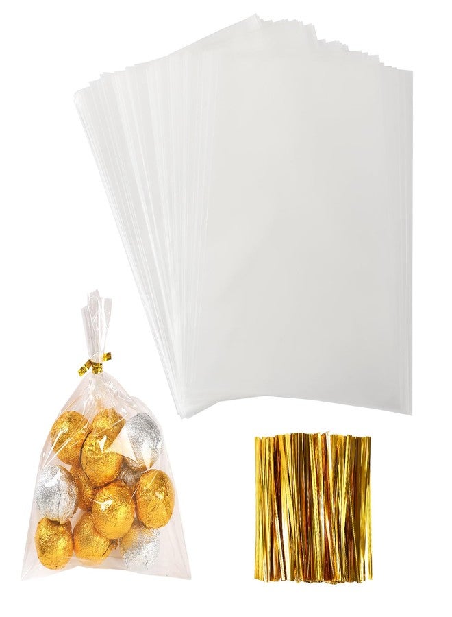 Augshy Cellophane Treat Bags, 300 Pcs 5x7 Inches Treat Cello Bags for lollipop with 320 Twist Ties, 1.4 mils Thickness OPP Plastic Bags for Packaging Candies, Dessert, Bakery, Cookies, Chocolate - Image 1